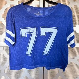 American Eagle Outfitters Blue Crop Top with Number Design See Through